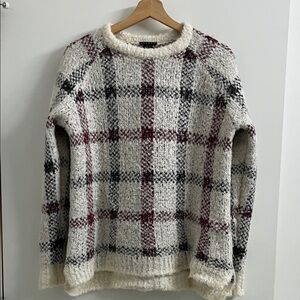 Theory Checkered Knit Sweater - Cream, Black, Burgundy